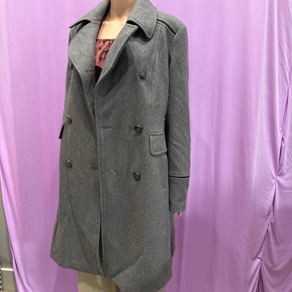 Vince Camuto Womens Grey Wool Blend Double Breasted Trench Coat Large V29768